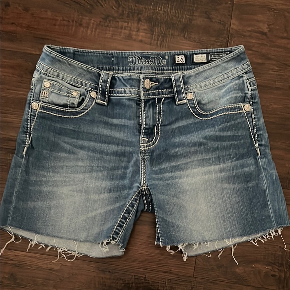 Miss Me Denim Shorts sz 28  with Distressed Details.